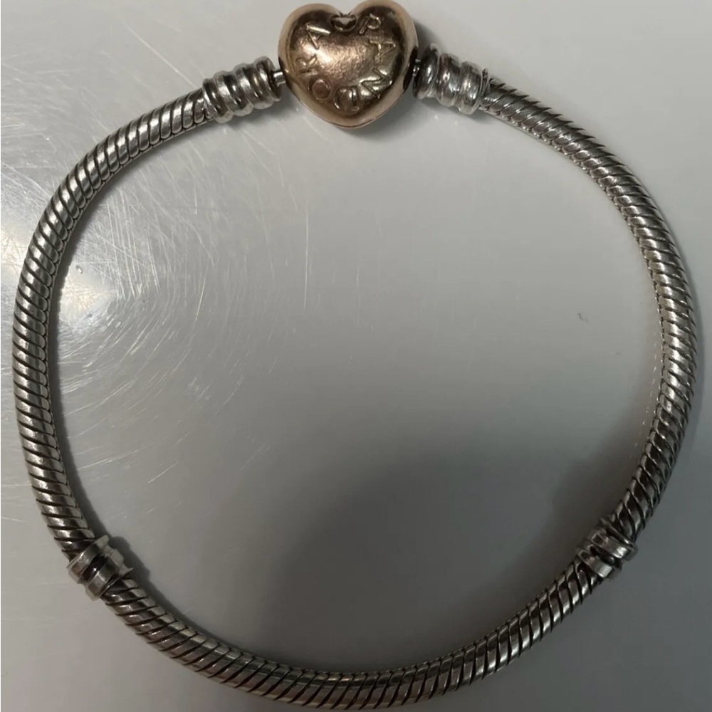 PANDORA 925 Rose Gold Plate Snake Link Sterling Silver Charm Bracelet